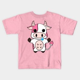 Strawberry cow cartoon design Kids T-Shirt